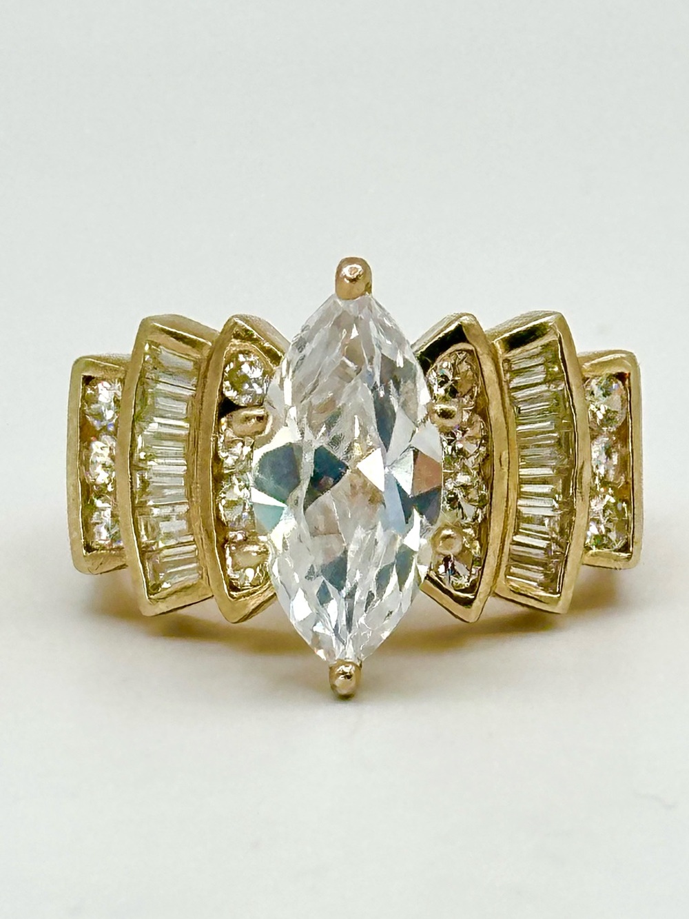 Marquise Engagement Ring Gold Vermeil CZ size 7.5